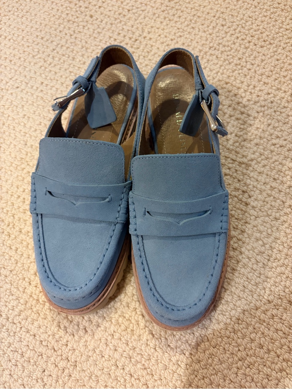 Donald Pliner never worn Suede Slingback Loafers in Light Blue